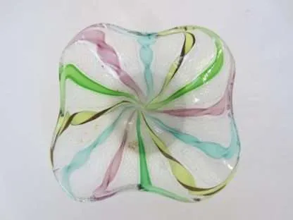 Murano rare zanfirico latticino pastel rainbow ribbon ruffled square bowl - Image 8