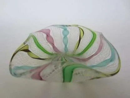 Murano rare zanfirico latticino pastel rainbow ribbon ruffled square bowl - Image 9