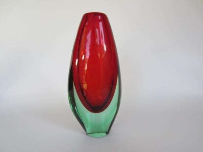 Vintage murano poli seguso era sommerso bud vase in apple green and cherry red