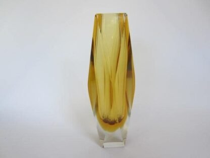 Murano gold & amber sommerso diamond faceted art glass vase