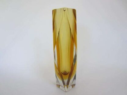 Murano gold & amber sommerso diamond faceted art glass vase - Image 2