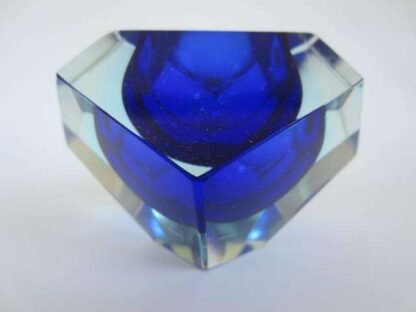 Murano sommerso art glass bowl blue blue glowing green geometric facet prism cut - Image 6