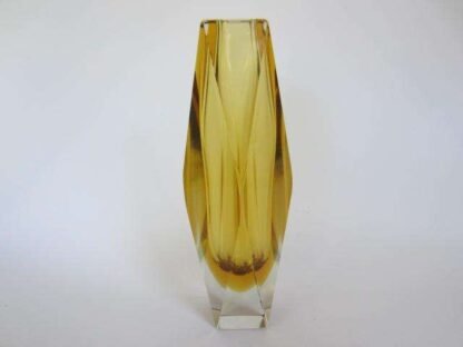 Murano gold & amber sommerso diamond faceted art glass vase - Image 3