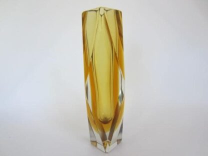 Murano gold & amber sommerso diamond faceted art glass vase - Image 4