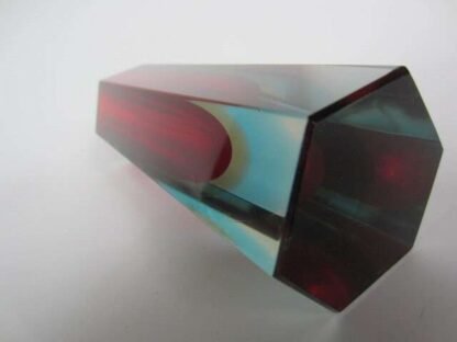 Vintage murano mandruzzato red amber blue hexagonal triple sommerso block vase - Image 2