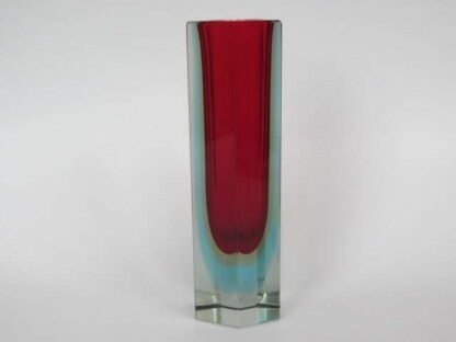 Vintage murano mandruzzato red amber blue hexagonal triple sommerso block vase - Image 6