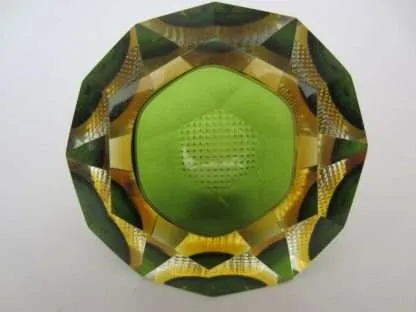 Murano sommerso green and amber mandruzzato 6 facet cut geometric art glass bowl - Image 3