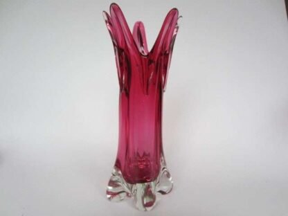 Vintage large hand blown murano art glass vase pink in thick heavy glass