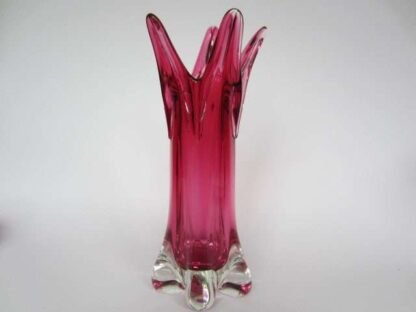 Vintage large hand blown murano art glass vase pink in thick heavy glass - Image 2