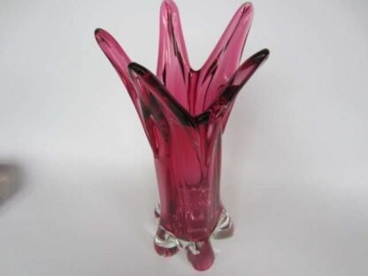 Vintage large hand blown murano art glass vase pink in thick heavy glass - Image 3