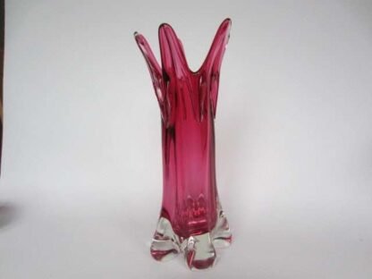 Vintage large hand blown murano art glass vase pink in thick heavy glass - Image 4