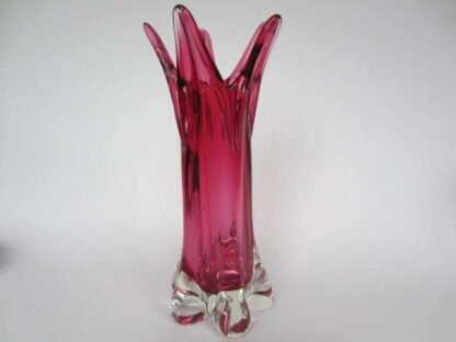 Vintage large hand blown murano art glass vase pink in thick heavy glass - Image 5