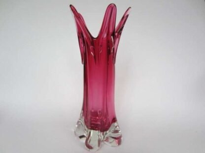 Vintage large hand blown murano art glass vase pink in thick heavy glass - Image 6