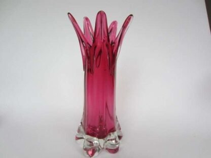 Vintage large hand blown murano art glass vase pink in thick heavy glass - Image 7