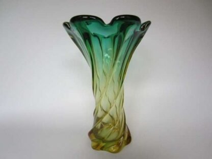 Murano twisted poli seguso era green and golden ombre hand made art glass vase