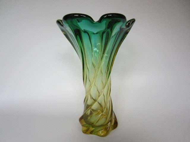 MURANO Green and Yellow Ombre SOMMERSO Glass shops Bowl