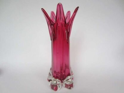 Vintage large hand blown murano art glass vase pink in thick heavy glass - Image 9