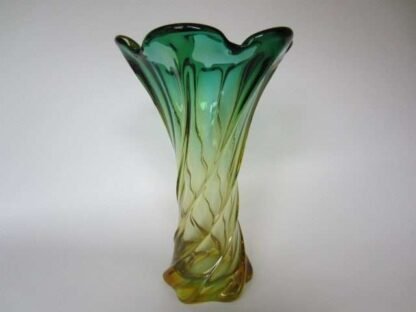 Murano twisted poli seguso era green and golden ombre hand made art glass vase - Image 3