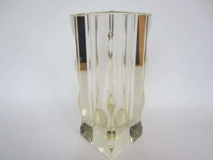 Murano style yellow faceted glass vase geometric art glass column thick & heavy. - Image 3