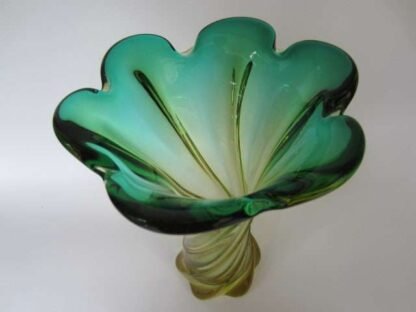 Murano twisted poli seguso era green and golden ombre hand made art glass vase - Image 4