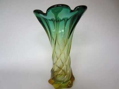 Murano twisted poli seguso era green and golden ombre hand made art glass vase - Image 6