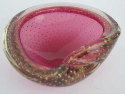 Archimede seguso murano art glass pink and gold bullicante bubble bowl 1960s