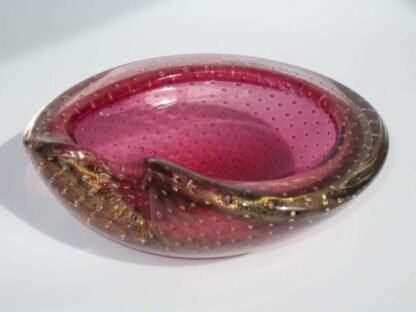 Archimede seguso murano art glass pink and gold bullicante bubble bowl 1960s - Image 4