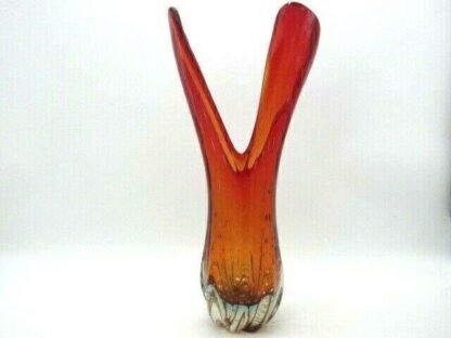 Murano 41cm tall red amberina venus fly trap sommerso art glass vase c1950s