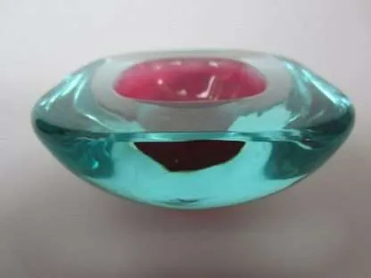 Watery ice blue & pink murano art glass bowl space age mid century sommerso rare - Image 9