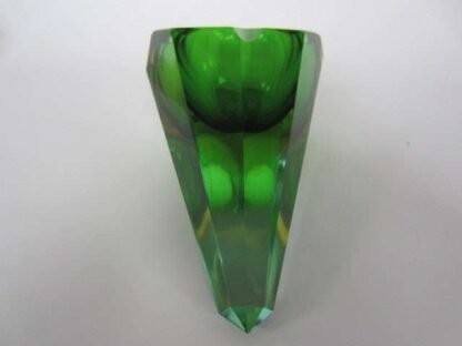 Rare cone shape faceted art glass bowl 1960s italian murano sommerso green amber - Image 5