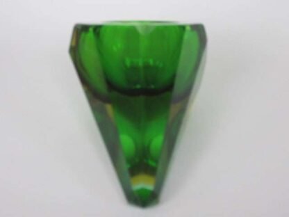 Rare cone shape faceted art glass bowl 1960s italian murano sommerso green amber - Image 8