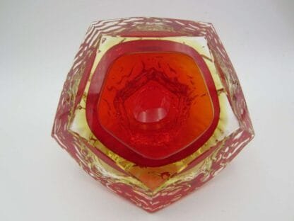 60/70s Murano Art Glass Sommerso Mandruzzato Faceted Red & amber Textured Bowl - Image 11