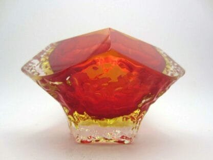 60/70s Murano Art Glass Sommerso Mandruzzato Faceted Red & amber Textured Bowl - Image 4