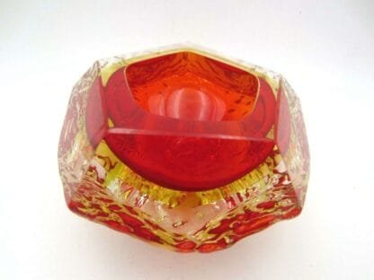 60/70s Murano Art Glass Sommerso Mandruzzato Faceted Red & amber Textured Bowl - Image 5