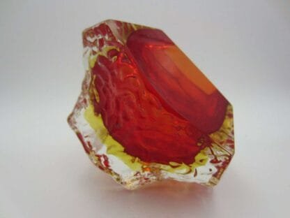 60/70s Murano Art Glass Sommerso Mandruzzato Faceted Red & amber Textured Bowl - Image 6