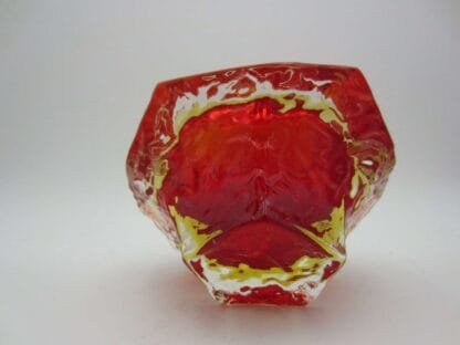 60/70s Murano Art Glass Sommerso Mandruzzato Faceted Red & amber Textured Bowl - Image 7