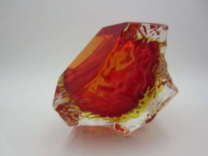 60/70s Murano Art Glass Sommerso Mandruzzato Faceted Red & amber Textured Bowl - Image 8