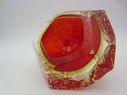 60/70s Murano Art Glass Sommerso Mandruzzato Faceted Red & amber Textured Bowl - Image 10