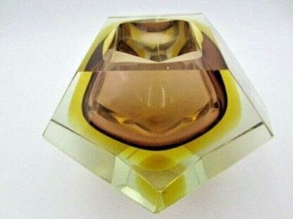 Flavio Poli Brown Amber Sommerso Diamond Faceted Murano Glass Bowl