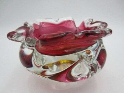 Hand made Czech pink and golden amber Murano sommerso style Art Glass bowl - Image 3