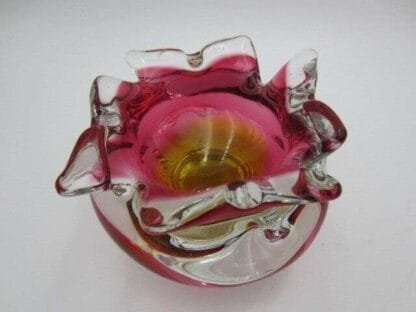 Hand made Czech pink and golden amber Murano sommerso style Art Glass bowl - Image 4