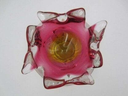 Hand made Czech pink and golden amber Murano sommerso style Art Glass bowl - Image 5