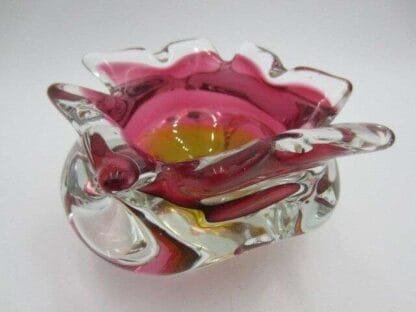 Hand made Czech pink and golden amber Murano sommerso style Art Glass bowl - Image 6