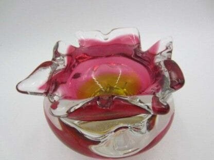 Hand made Czech pink and golden amber Murano sommerso style Art Glass bowl - Image 8