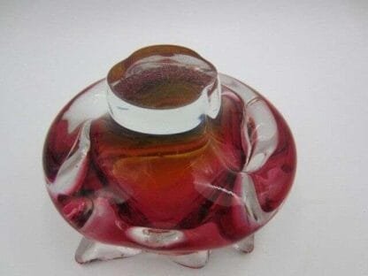 Hand made Czech pink and golden amber Murano sommerso style Art Glass bowl - Image 9