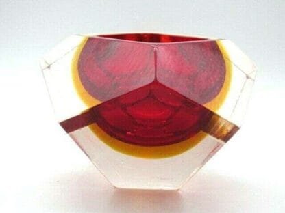 MURANO Poli seguso era diamond sommerso red & amber in pink art glass bowl - Image 11