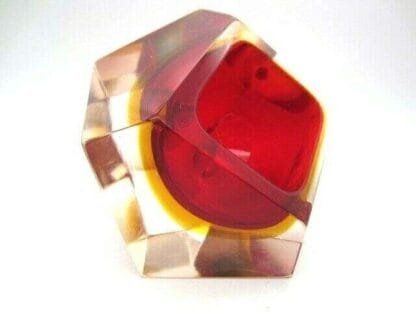 MURANO Poli seguso era diamond sommerso red & amber in pink art glass bowl - Image 12