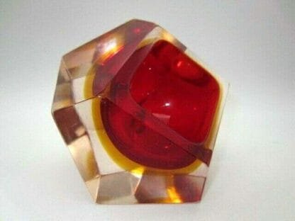 MURANO Poli seguso era diamond sommerso red & amber in pink art glass bowl - Image 3