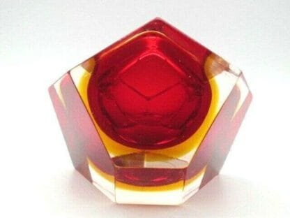 MURANO Poli seguso era diamond sommerso red & amber in pink art glass bowl - Image 4