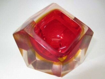 MURANO Poli seguso era diamond sommerso red & amber in pink art glass bowl